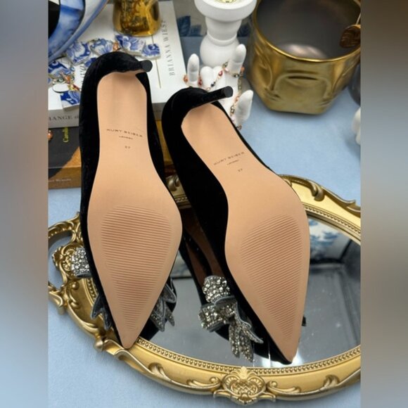🆕 KURT GEIGER LONDON 🧿 NWOB Belgravia Bow Court Heel, Black Velvet Sz 37 US 7 - Picture 15 of 15